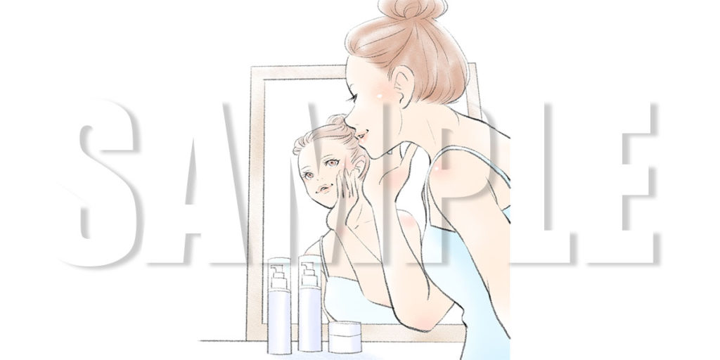 【無料】鏡を見る女性イラスト