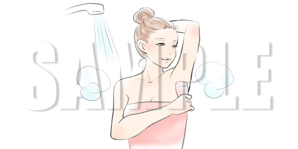 【無料】お風呂でムダ毛処理をする女性イラスト