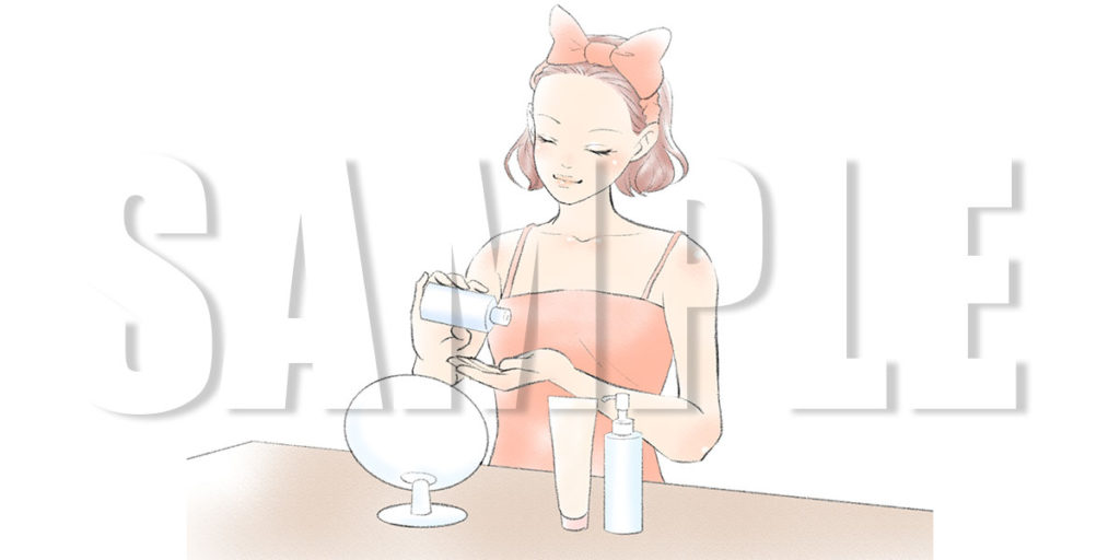 【無料】スキンケアをする女性イラスト