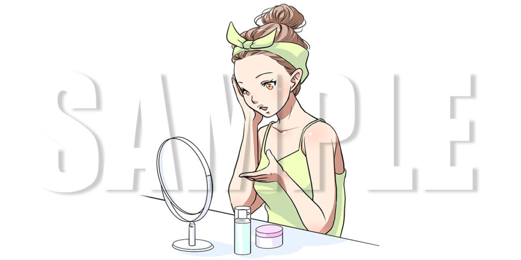 【無料】スキンケアをする女性イラスト