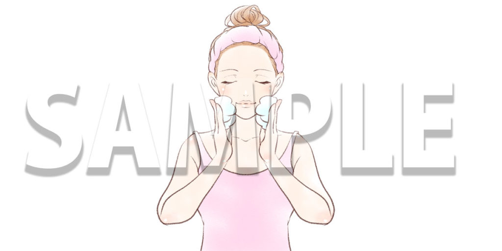 【無料】洗顔をする女性のイラスト
